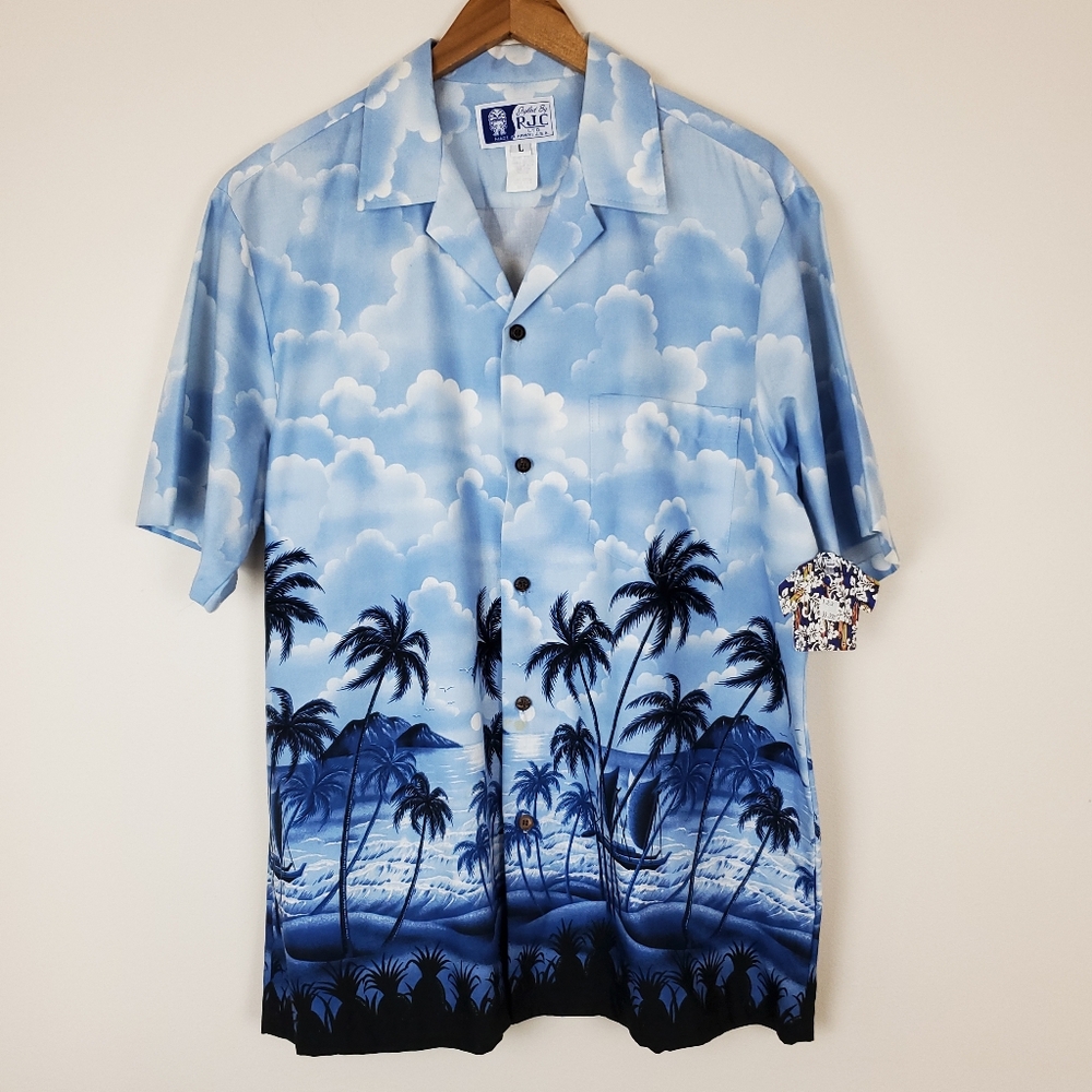Vintage RJC LTD Hawaiian Beach Print Short Sleeve Shirt NWT
